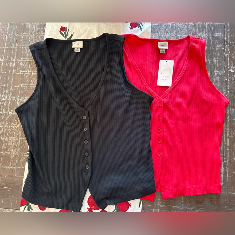 a new day Black and Red Sleeveless Button-Down Tops